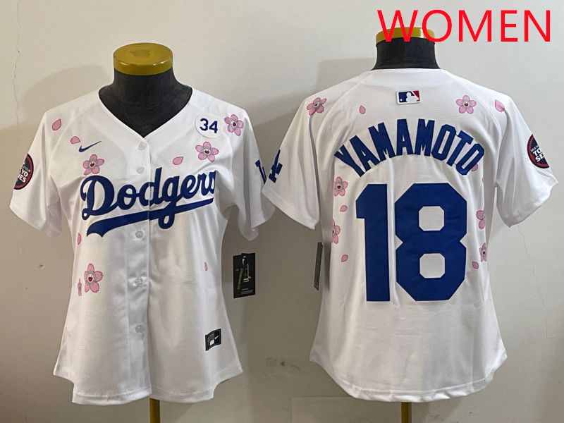 Women Los Angeles Dodgers 18 Yamamoto White Sakura Edition 2025 Nike MLB Jersey style 5